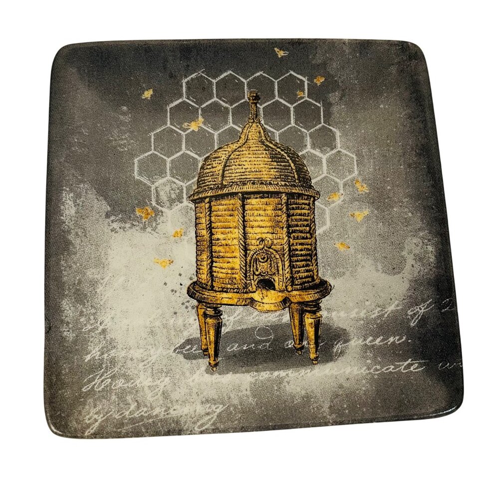 Vintage-Inspired Creative Co-Op Chad Barrett Honeycomb Ceramic Square Plate 4"